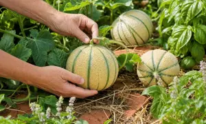 Mains récoltent des melons mûrs dans le jardin, un symbole de la culture melon.