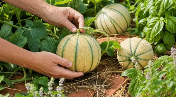 Mains récoltent des melons mûrs dans le jardin, un symbole de la culture melon.