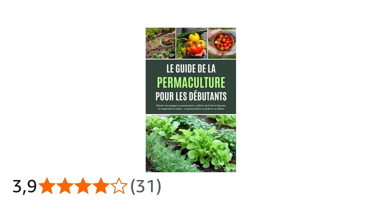 Guide de la permaculture pour débutants, montrant un potager luxuriant et des récoltes fraîches.